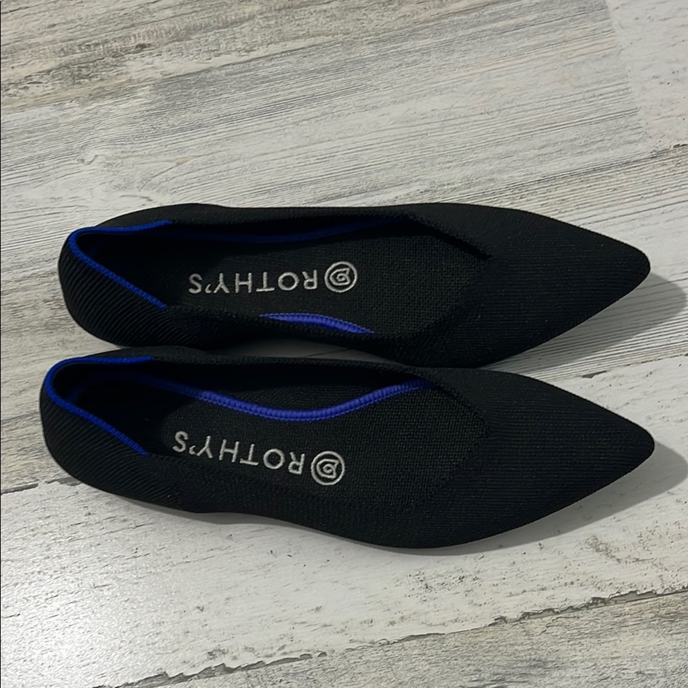 Rothy's Black Flats with Blue Trim